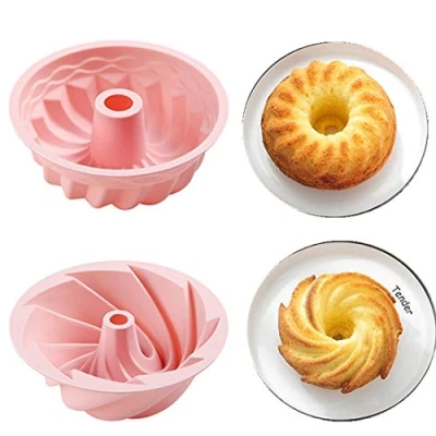 Image of 2pcs 6 inch Spiral Cake Pan,Silicone Fluted Bread Pans Bakeware DIY Mould (Pink)