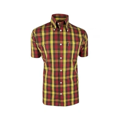 Image of Trojan Windowpane Check S/S B/D Shirt with Free Matching Pocket Square TC/1034 L Chocolate