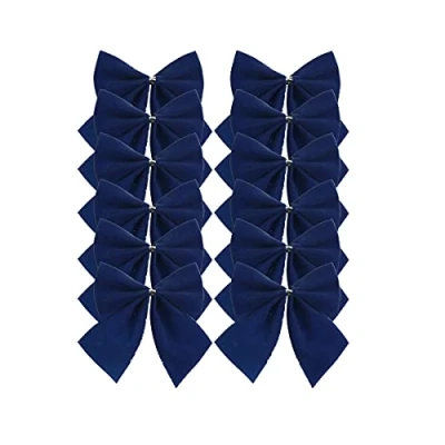 Image of Davies 12 Navy Blue Bows Velvet Christmas Tree Ties/Decoration
