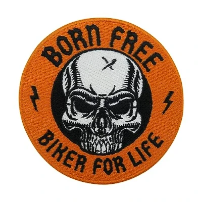 Image of Iron On Patch Biker for Life Motorcycle Cowl Patches, Born Free Skull Back Vest Finally Home