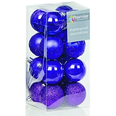 Image of 16 x Purple shatterproof Christmas tree Baubles Decorations Mixed finishes by Premier