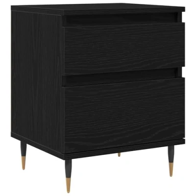 Image of vidaXL bedside cabinet black oak veneer, mdf, 45x40 cm modern nightstand with drawers for storage in bedroom, living room furniture indoor use only
