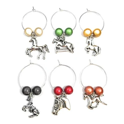 Image of Libby&#039;s Market Place Horse Lovers Wine Glass Charms with Organza Gift Bag
