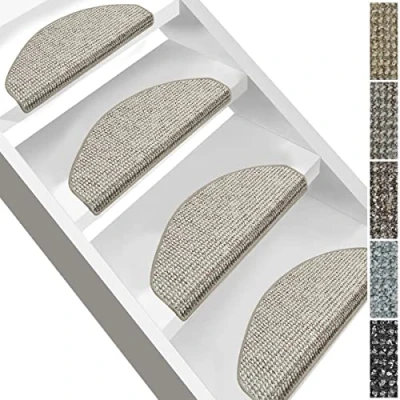 Image of casa pura Carlton Stair Mats Attractive Protection for Indoor Use Semicircular or Rectangular (Semicircular Pack of 15, Grey/Beige Mottled)