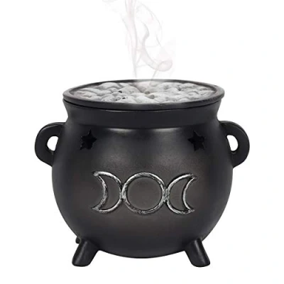 Image of Spirit of Equinox Green Tree Triple Moon Cauldron Incense Holder, Black