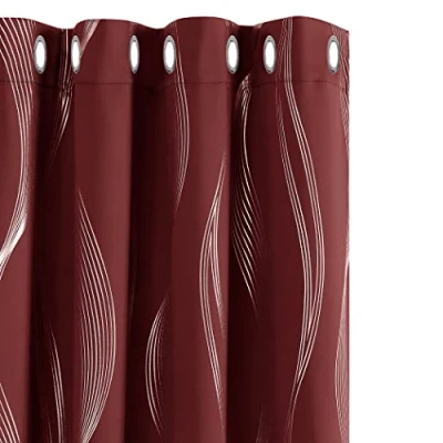 Image of Deconovo Decorative Silver Wave Line Foil Printed Blackout Curtains Thermal Insulated Eyelet for Baby Nursery with 46 x 54 Inch Red Two Panels