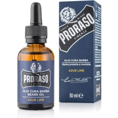 Image of Proraso Beard Oil, Azur Lime, 30ml, Scented Softener for Men Softens and Protects Long, Bristly Beards &amp; Promotes Healthy Growth, Made in Italy