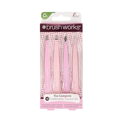 Image of Brushworks 4 Piece Combination Tweezer Set Pink, One Size, 52 56 369