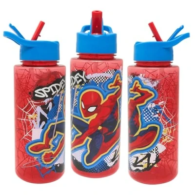 Image of Marvel Spiderman 1L Kids Water Bottles with Straw by Polar Gear Gifts School Bottle Back to Supplies Boys Dust Cover Spout