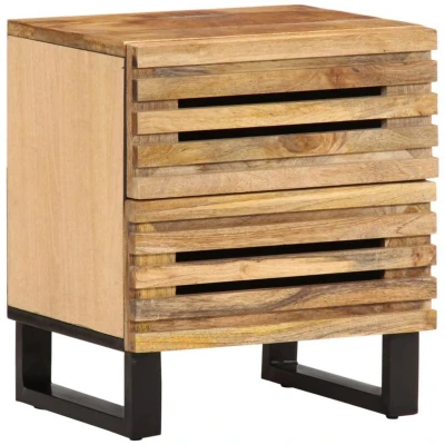 Image of vidaXL Industrial Style Solid Mango Wood Bedside Table Nightstand/Cabinet with Storage Compartment &amp; Door, 40x33x46 cm, Brown