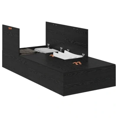 Image of vidaXL Storage Bed Frame Black Oak 100x200 cm