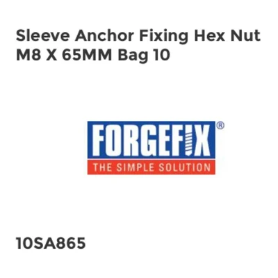 Image of ForgeFix Sleeve Anchors Hex Nut M8 x 65mm Zinc Yellow Passivated Bag 10