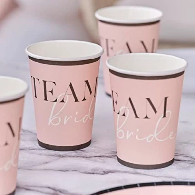 Image of Ginger Ray Team Bride Hen Party Paper Cups Pack of 8, Pink
