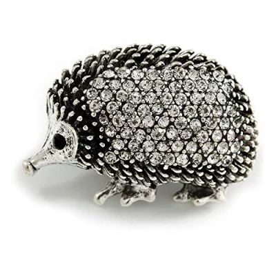 Image of Avalaya Vintage Inspired Crystal Hedgehog Brooch in Aged Silver Tone Metal 35mm Across