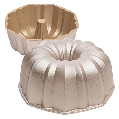 Image of Erreke Cake Tin, Fluted Ring Tins, Cook Evenly, Double Non Stick Layer, Highly Durable Cast Aluminium, Rose Gold, 24cm Diameter, 2.0 Liter Capacity, Mould, Flow