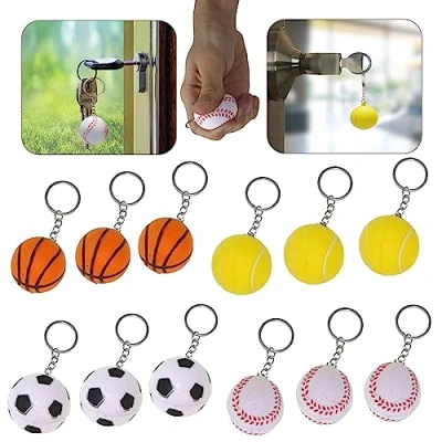 Image of HOVUK 12Pcs Set of Sports Ball Key Rings Mini Football Holders, Birthday Gift for Kids, Metal Keyrings Backpack and Keys