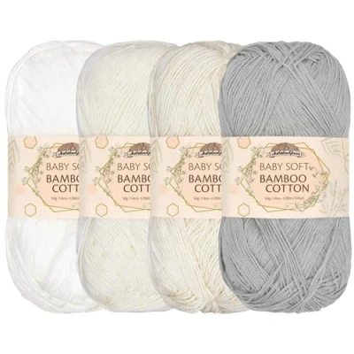 Image of JubileeYarn Baby Soft Bamboo Cotton Yarn 50g/Skein Shades of White 4 Skeins