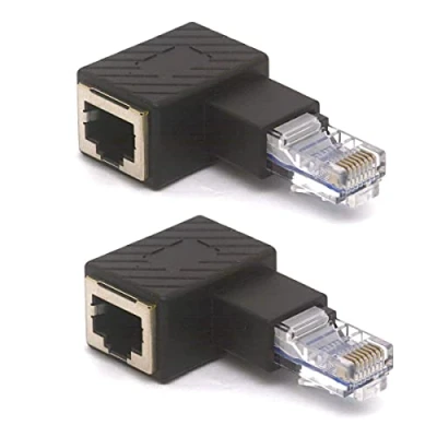 Image of HTGuoji Angled RJ45 Ethernet Adapter, 90 Degree 8P8C Male to Female Cat5e Cat6 Network Patch Connector 2PCS (Left)