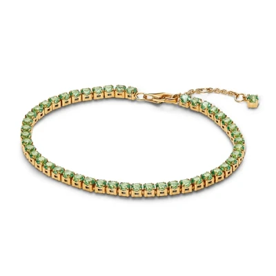 Image of Pandora Gold Sparkling Green Tennis Bracelet 18cm