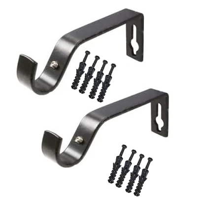 Image of Curtain Pole Bracket Metal 28mm Black Heavy Duty Rod Wall Brackets Holder Set with Screws for Poles of 2.