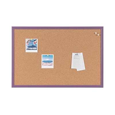 Image of Bi Office Cork Board Purple MDF Frame 60x40cm