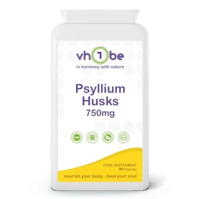Image of Psyllium Husks Supplement, 750mg, 90 Capsules, Vegetarian, Vegan, UK Manufactured to GMP Standards