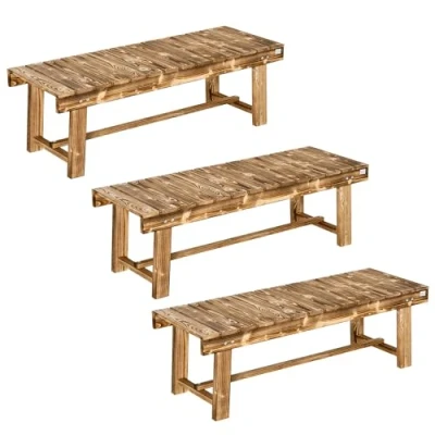 Image of Outsunny 3 Pieces 2 seater Outdoor Indoor Wooden Garden Bench Fir Patio Loveseat, 110L x 38W 35Hcm, Carbonised