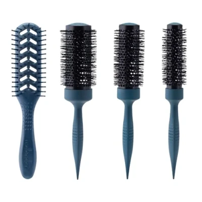 Image of mdlondon Brush Womens Hair Set (includes 32, 43 &amp; 54mm Dia. Radial Round Brushes + 1 Vent Brush). 4 Piece Gift for all Types Genuine Hairbrushes Women