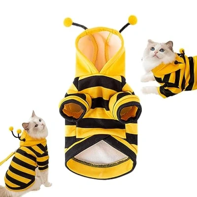Image of Cat Bee Costume Outfits Halloween Pet Hooded for Small Dogs and Cats