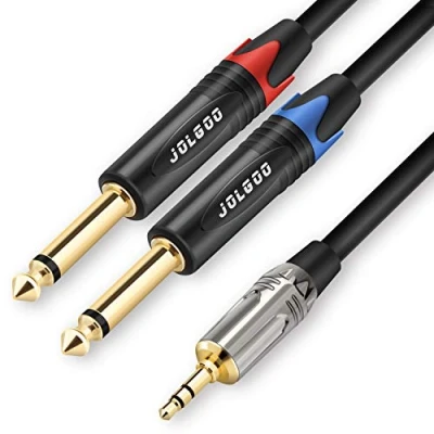 Image of JOLGOO 3.5 mm TRS to Dual 1/4&quot; TS Stereo Breakout Cable, 1/8&quot; 6.35mm Mono Plug Y Splitter Patch Microphone Cable，3 Meters