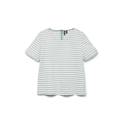 Image of VERO MODA Women&#039;s Vmabby Ss Zip Top JRS Noos, Snow White/Stripes: Grey Mist, M