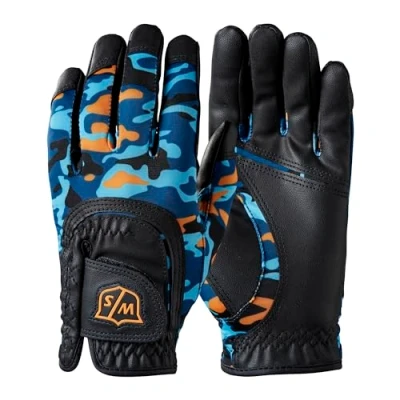 Image of Wilson Staff Gold Glove, Fit All JR One Size, For Adolescents, Left Hand, Blue/Orange, Microfibre synthetics, WGJA00915