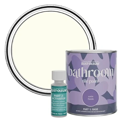 Image of Rust Oleum White Water Resistant Bathroom Tile Paint in Satin Finish Antique 750ml