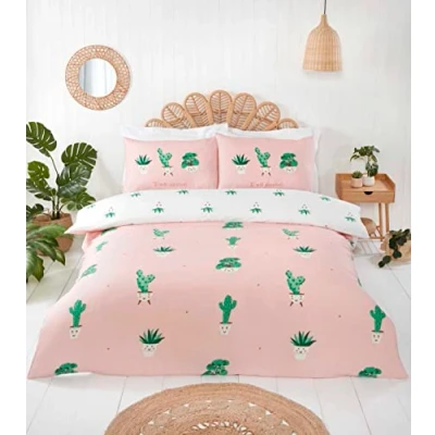 Image of Rapport Home Microfibre King Duvet Cover Set Non iron Reversible Cactus Print Bedding