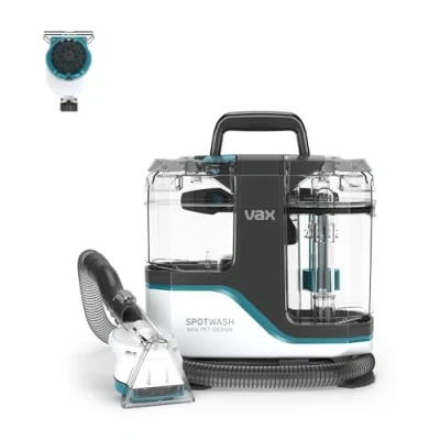 Image of Vax Spotwash Max Pet Design Spot Cleaner Our most powerful SpotWasher for Home with Pets XL Tanks SpinScrub Hand Tool CDSW MSXP, White/Blue