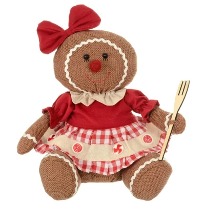 Image of Mr Crimbo Gingerbread Figure Fabric Christmas Decoration Sitting 33cm Fork