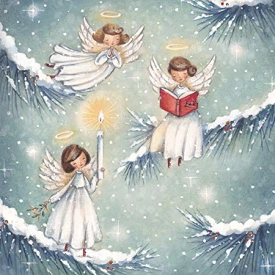 Image of Pack of 6 Charity Christmas Cards (MED CHMT0033) Angels on Branches Lovely Artistic From Medici Sold in Aid Marie Curie
