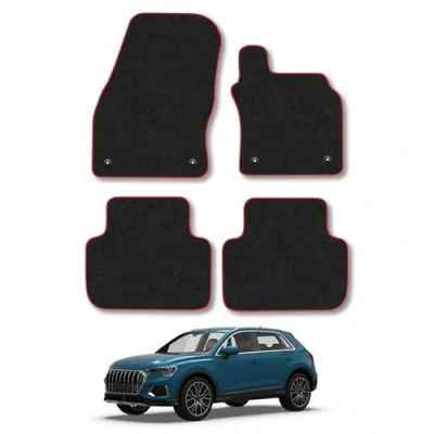Image of Car Mats Compatible with Audi Q3 (2018 ) Tailored Fit Red Carpet Floor Set Accessory Custom 4 Pieces Anti Slip Backing &amp; Binding Trim Edge
