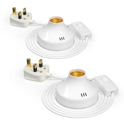 Image of TobeBright E27 Bulb Holder, Screw Lamp 100W Max, 1.8m Cable with UK Plug and Switch, Table for Desktop, Bedroom, Living Room, Workroom, Basement, AC 220 240V, No Bulb, 2 Pack