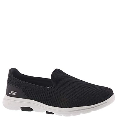 Image of Skechers Women&#039;s GO Walk 5 Slip On Trainers, Black Textile White Trim, 2 UK