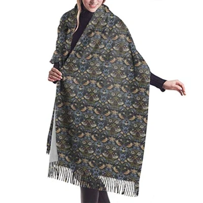 Image of 408 Women Scarves William Morris Strawberry Tassel Shawl Large Shawls Winter Wrap For Birthday Christmas 72X197Cm