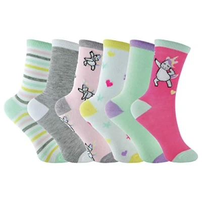 Image of Sock Snob 6 Pair Multipack Pastel Novelty Girls Unicorn Socks