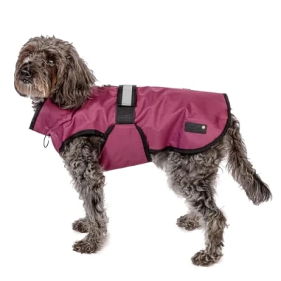 Image of Danish Design 3 in 1 Dog Coat Plum, 57cm (22in) All Weather, Waterpoof, Fleece Lined, Reflective Raincoat for Dogs