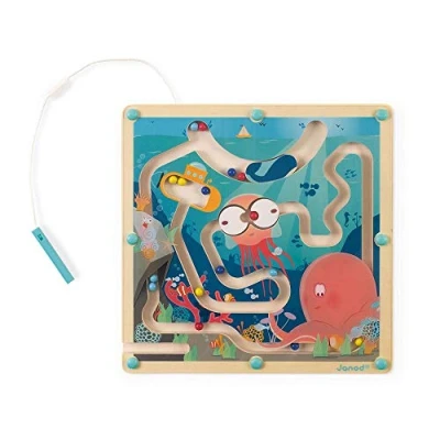 Image of Janod Magnetic Wood Ocean Ball Maze Teaches Fine Motor Skills Learning and Concentration Format: 9.8 inch X Fsc Certified Ages 2 Up, J05312, White