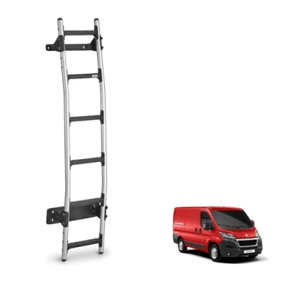 Image of Rhino Rear Door Ladder for Peugeot Boxer Van Fits 2006+ [H1 Roof] 6 Anti Slip Steps 120kg Support