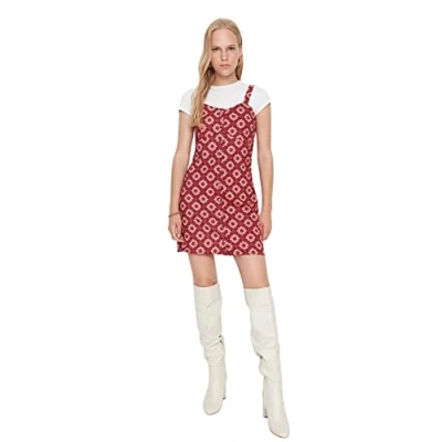 Image of Trendyol Women Mini Basic Regular Woven Dress Burgundy
