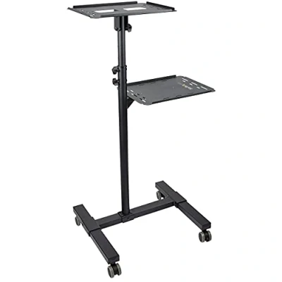 Image of StarTech.com Mobile Projector and Laptop Stand/Cart Heavy Duty Portable Stand (2 Shelves, hold 22lb/10kg each) Height Adjustable Rolling Presentation Cart w/Lockable Wheels (ADJPROJCART)