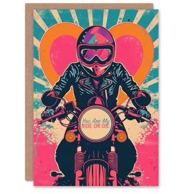 Image of Artery8 Valentines Day Greeting Card Pop Art Biker Ride or Die For Her Wife Partner