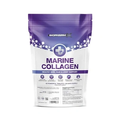 Image of Marine Collagen 1000mg Tablets + Vitamin C (2 Month Supply / 60 High Strength Capsules) Type 1 Hydrolysed for Skin, Hair, Nails and Joints