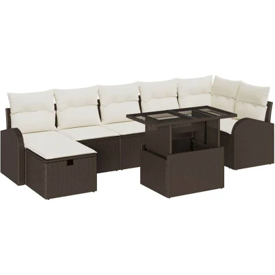 Image of vidaXL 8 Piece Garden Sofa Set with Cushions Brown Poly Rattan